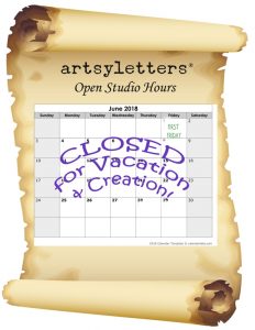 CLOSED JUNE 2018 artsyletters hours old paper add calendar page red